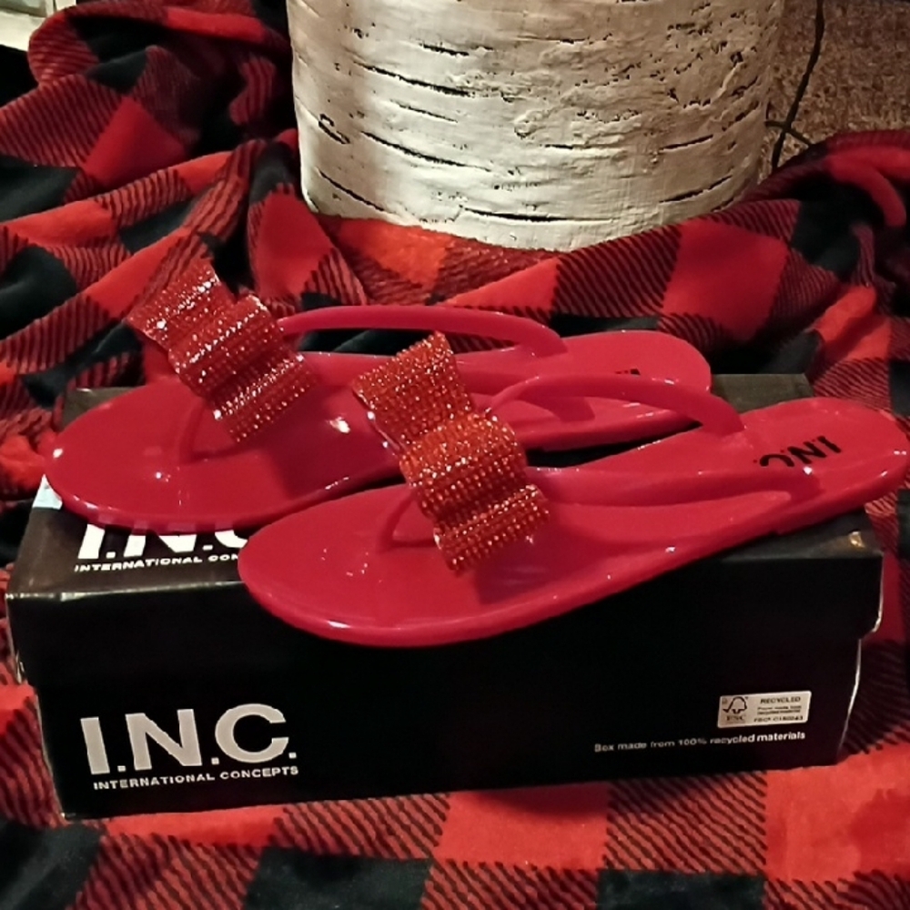 INC International Concepts Red Bow Sandals